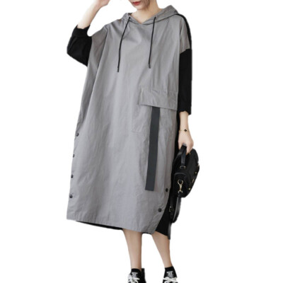 2022 Womens Hooded Design Patchwork Loose Casual Dresses Vintage Street  Vestidos | eBay