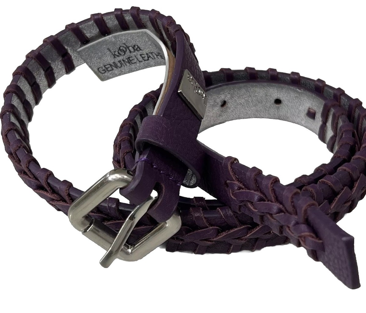KOOBA Leather Belt - Italy - Woven Vintage Braided Purple  display picture 3