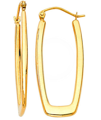 14K Gelbgold 2,5 mm einfache flache rechteckige Creolen 1,2 Zoll 1,6 Gramm