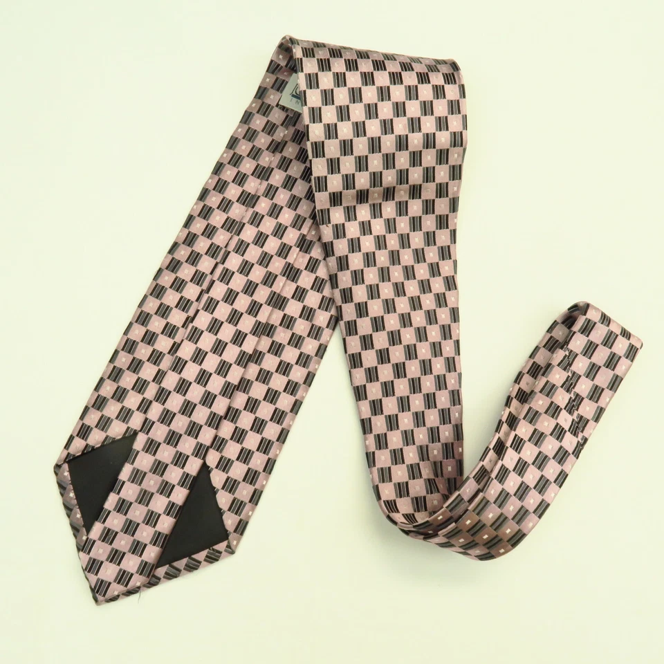 Joseph & Feiss Mens Pink Gray Checked Neck Tie 57"x4" Polka Dots Preppy  - Image 4 of 4