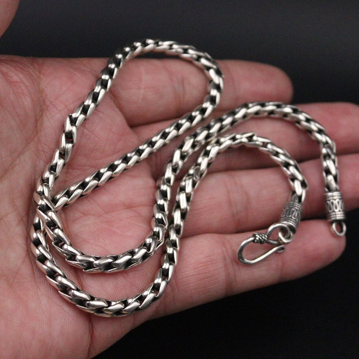 Pure S925 Sterling Silver Chain 4.5mm Twisted Round Wheat Necklace 20'' to 24''