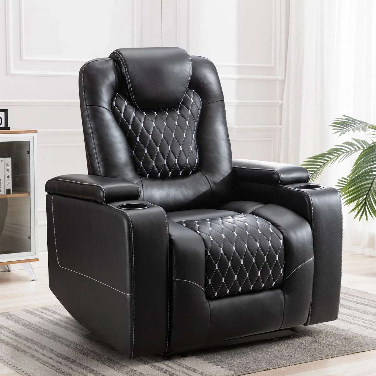 Power Recliner Chair with USB Ports and Cup Holders Leather Home