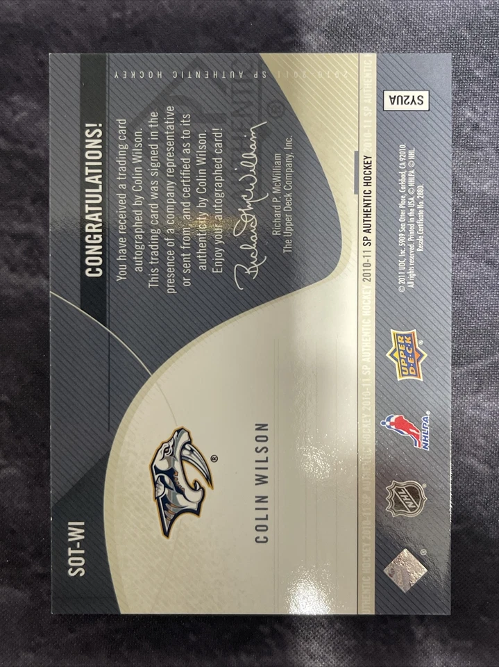 2010-11 SP Authentic Sign Of The Times SOT-WI Colin Wilson Nashville Predators  - Image 2 of 2