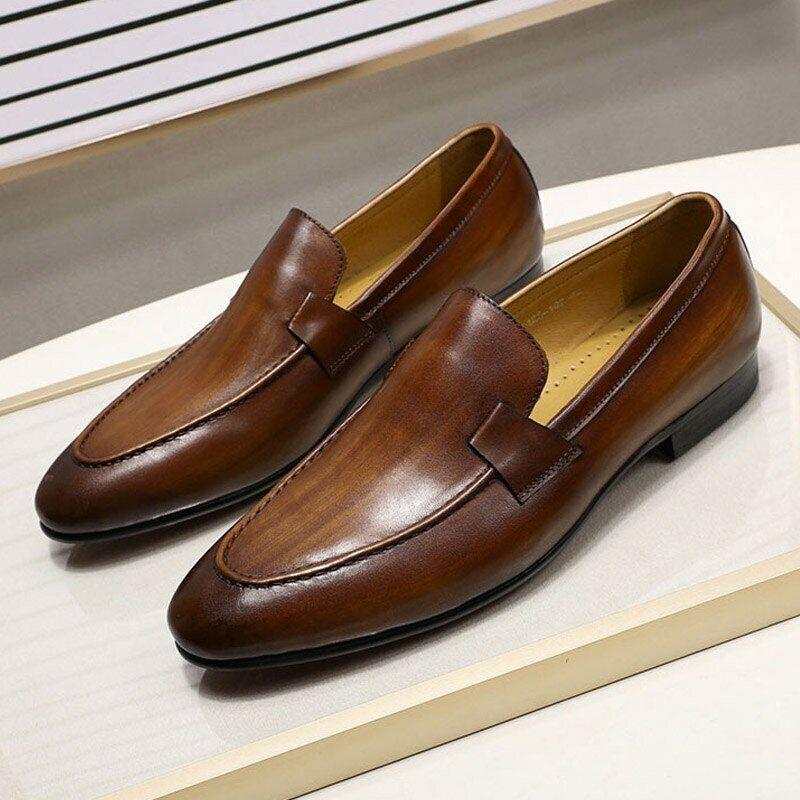 Loafers Men Pointed Suede Leather Casual Shoes Wedding Dress