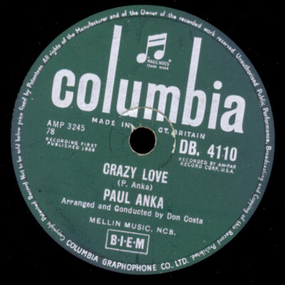 PAUL ANKA Crazy love  ''Jukebox-Hit'' / Let the bells.. 50's Schellackplatte S7728