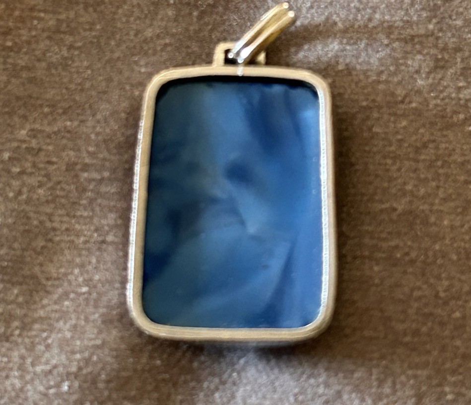 Vintage Blue Stone Rectangular Pendant Siver Tone… - image 2