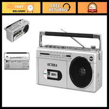 Mini Bluetooth Boombox with Cassette Player, Recorder AM/FM Radio - Silver