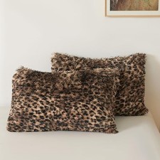 Fluffy Faux Fur Pillowcases, Set of 2 26" x 20" Pack of 2 Cheetah Print