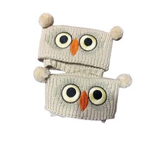 Unbranded Owl Knit Boot Toppers Cream Ribbed Embroidered Animal Boot Covers