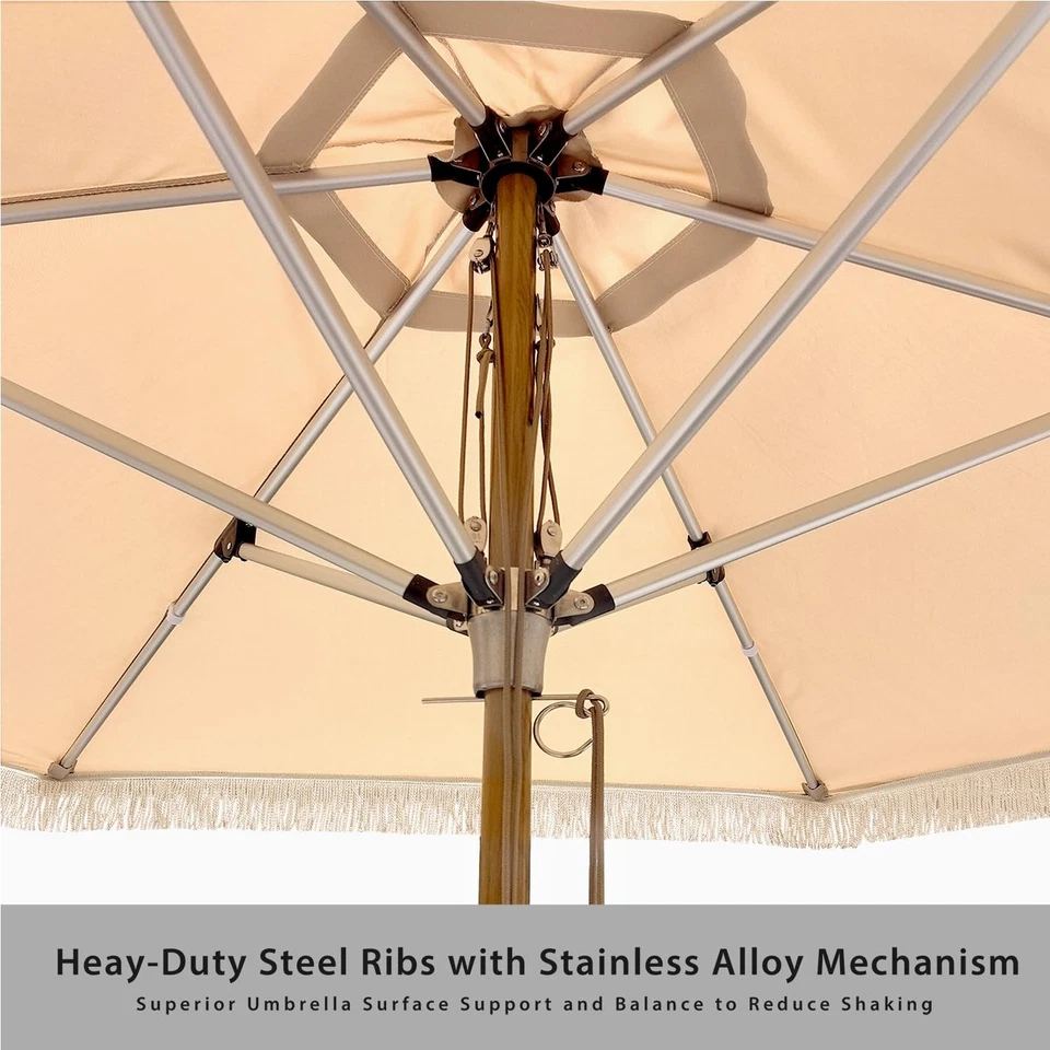 Guarda-chuva externo 10 pés alumínio pátio guarda-chuva com borlas, franja praia umbr... - Imagem 2 de 4