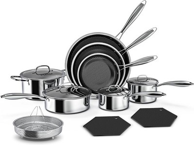 14-Piece Nonstick Hybrid Hex Cookware Set - Induction & Oven Safe, PFOA Free