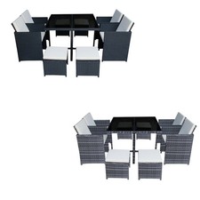 8 Seater Cube Rattan Garden Furniture Set Dining Table 4 Chairs 4 Stools Outdoor