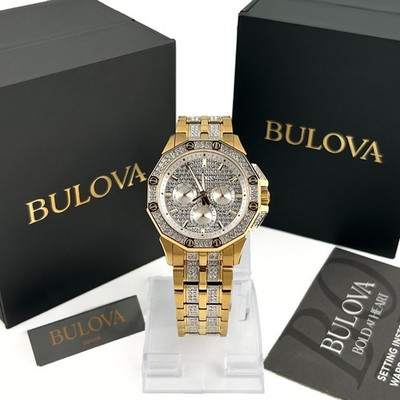 Bulova Octava Crystal 98C126 Men's Quartz Gold Stainless Steel Gemmed Dial 41mm