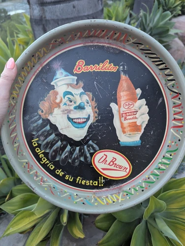 Vintage Rare Mexico Soda BARRILITOS Dr Brown Pop Metal Tray Not Coca Cola Clown