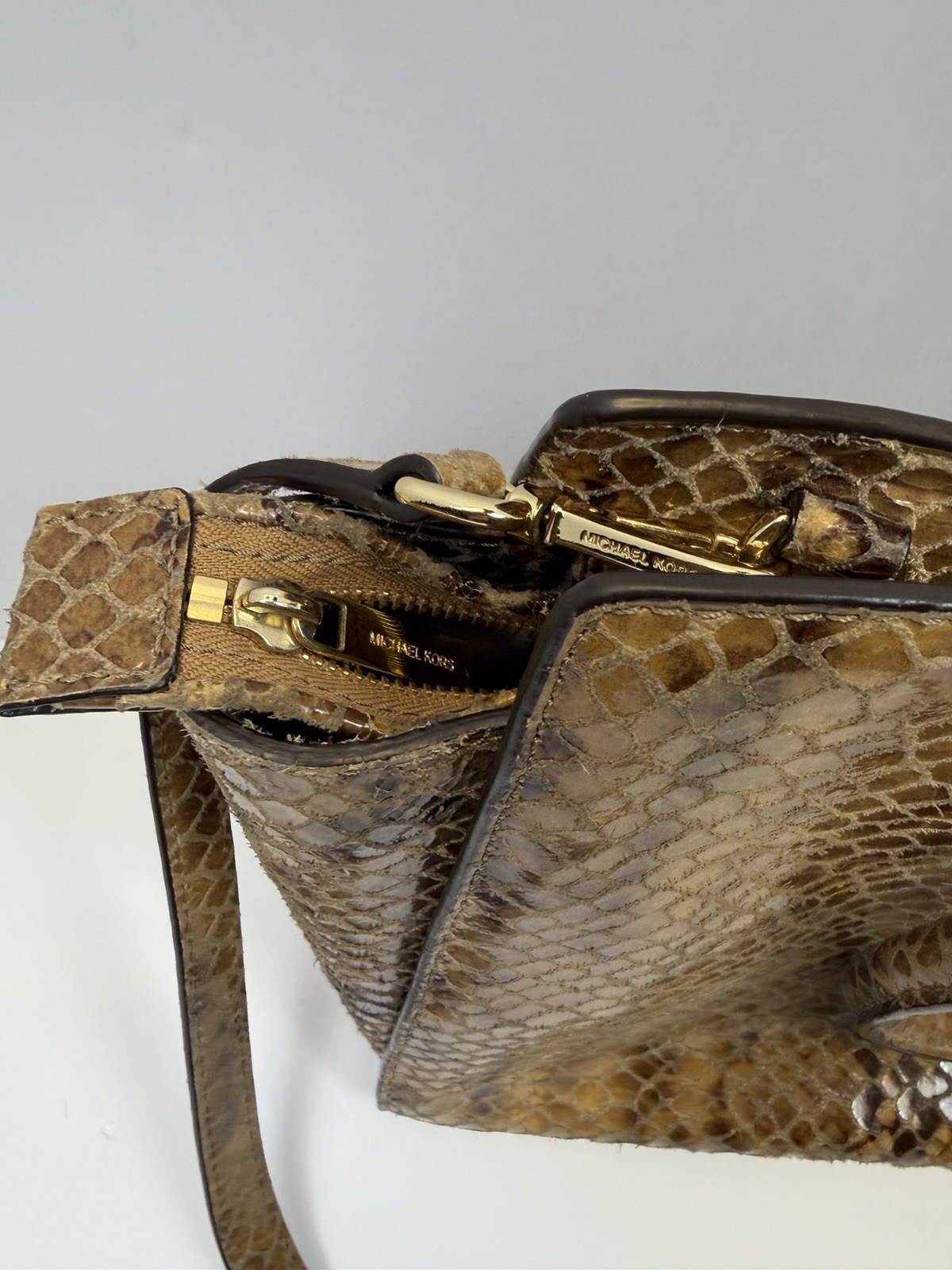 Michael Kors Brown Python Embossed Purse Bag Satc… - image 12