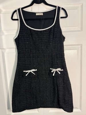 Live To Be Spoiled Black Tweed Sheath Dress M Sleeveless Scoop Neck Bow Lined