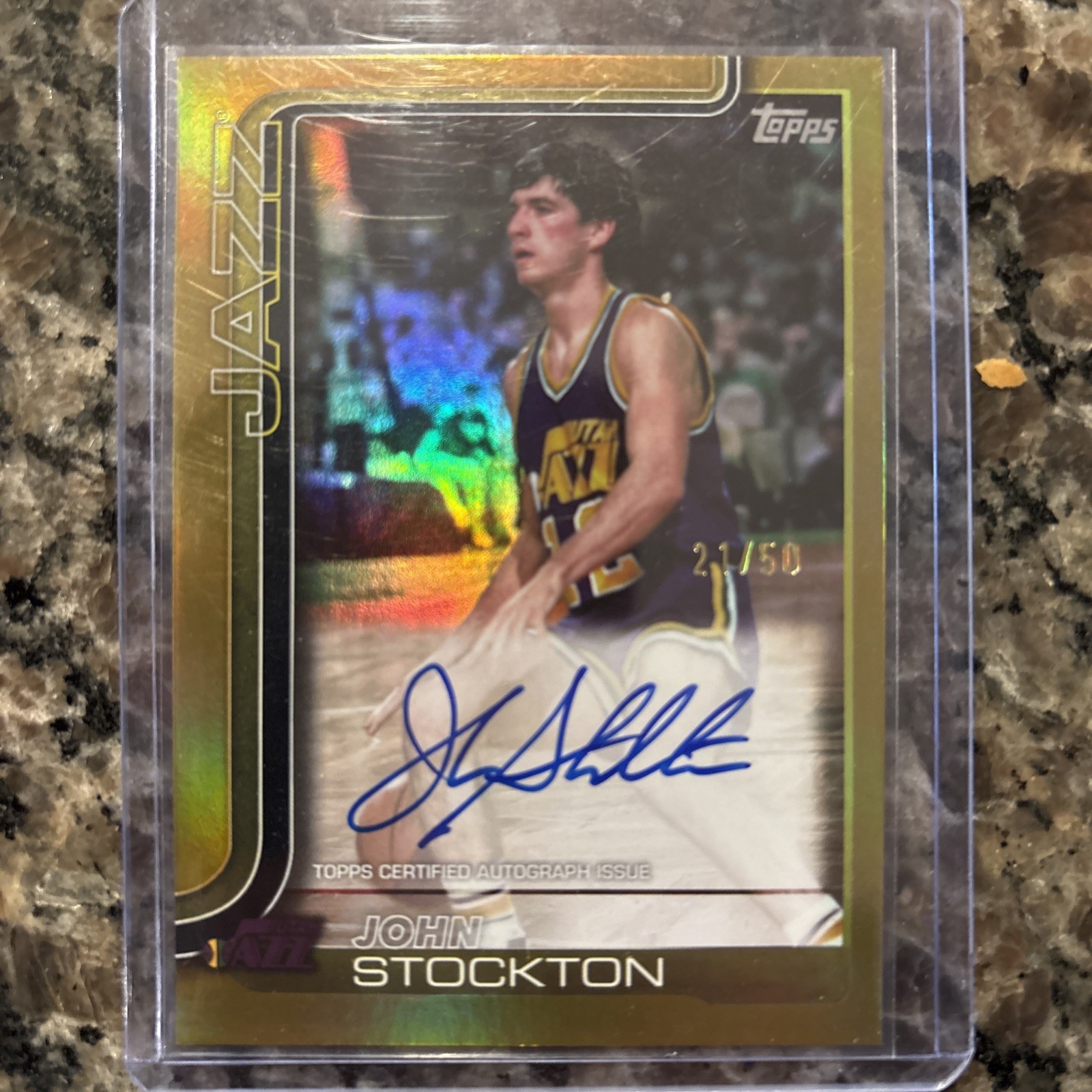 John Stockton 2025-26 Topps Flagship Gold Real One Auto /50 #TFRA-JS Jazz