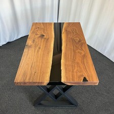 Handmade Live Edge Walnut Epoxy River Table  Ocean Blue Resin Dining  Desk