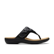 Clarks Laurieann Palm 26181702 Womens Black Leather Flip-Flops Sandals Shoes