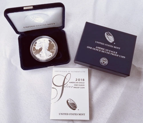 2018-S $1 Proof American Silver Eagle in Box w/ COA