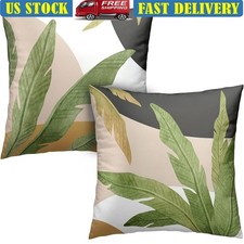 Tropical Cotton Blend Throw Pillow Covers Banana Leaves Invisible Zipper Decor