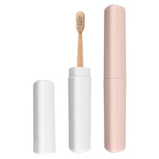 2Pcs Travel Toothbrush Case,  8.27 x 1.38" Travel Toothbrush Holder, Beige/Pink