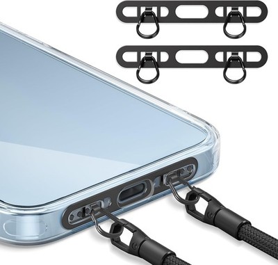 Phone Lanyard Tab, 2-Ring Metal Tether Tab for iPhone - Black+black 