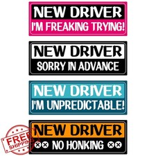 4Pcs Novice Driver Car Sticker Magnets, 4 Styles Reusable Reflective Magnetic...