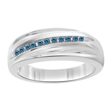 1/10 Ct Blue Round Genuine Diamond 925 Sterling Silver Mens Band Ring
