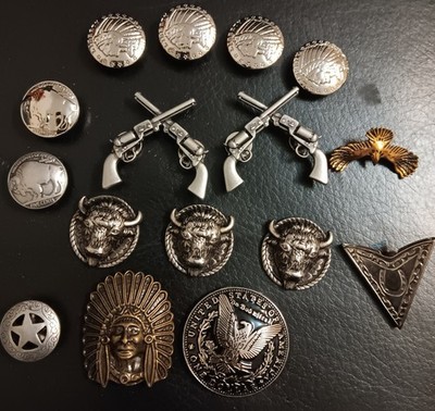 conchos zum schrauben , one Dollar ,zernieter Indianer , Pistolen u.s.w