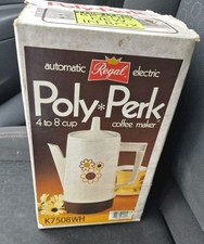 Regal Poly Perk Coffee Maker White Vintage Floral Daisy 7508 1970s New Sealed