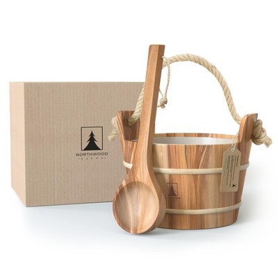 - Sauna Bucket and Ladle Set - Handmade from Canadian Red Cedar Wood - Natura...