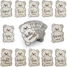 Baby Monthly Milestone Cards, Wooden Discs, Gender Neutral, Teddy Bear Shaped, B