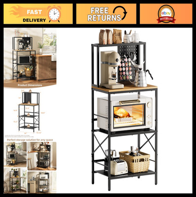 4-Tier Kitchen Bakers Rack with Pegboard, Heavy-Duty Microwave Stand & Storage S