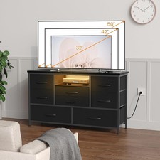 TV Stand Cabinet with LED Lights & 8 Fabric Drawersfor 55'' TVs Chest of Drawer