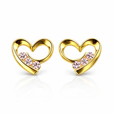 14k Solid Yellow White Gold Heart Shape CZ Stud Earrings