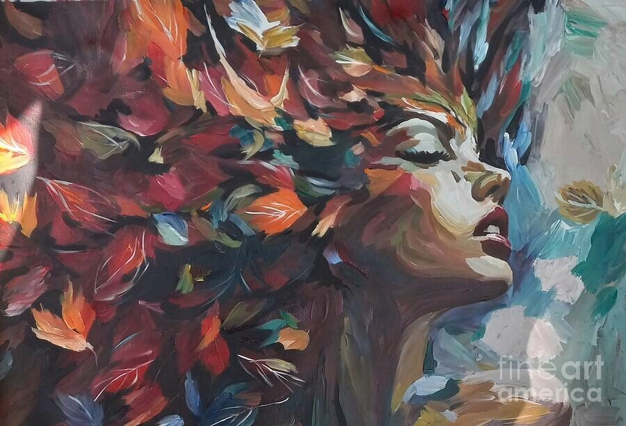 nueva pintura hecha a mano sobre lienzo 12"^15" HOJA COLORIDA NIÑA firmada por Wendy
