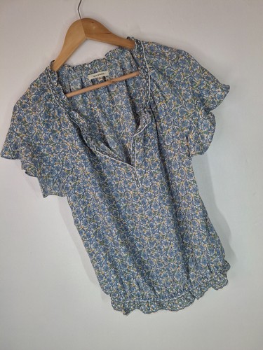 Max Studio Floral Blouse Size Small Blue Short Sleeves V Neck - Picture 3 of 7