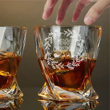 Custom Engraved Merry Christmas Twisted Whiskey Glass – 10 oz Capacity