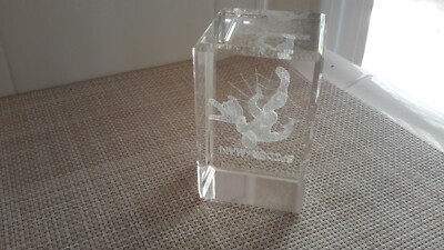 3D Laser Etched Crystal Rectangular Prism Glass Paper Weight SpiderMan 