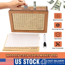  10000 Cash Vault Wooden Savings Box Cash Saver Money Saving Challenge Coin New