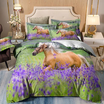 WONGS BEDDING 3D Horse Florals Duvet Cover Set Bedding Set Pillowcases Single Double King Size