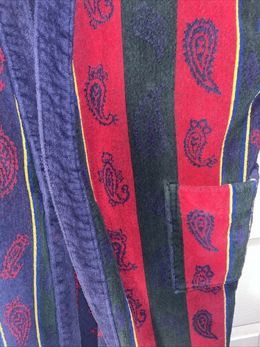 Accappatoio vintage Stafford rosso blu a righe paisley taglia unica con cintura spugna - Foto 5 di 9