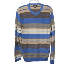 Daniel Cremieux long sleeve stripe Crew neck Merino blue brown sweater L