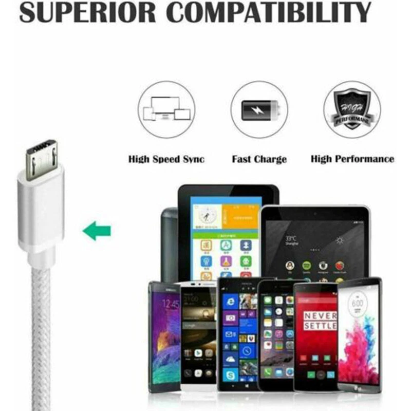 Heavy Duty Micro USB Fast Charger Data Cable Cord For Samsung Android HTC LG US - Image 4 of 4