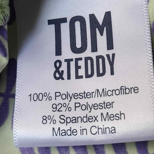 Pantalones cortos de baño TOM & TEDDY Lt plumas verdes y púrpuras hojas UPF MÁS DE 50 para hombre pequeños - Imagen 9 de 11