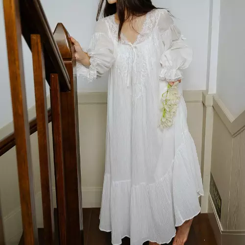 Women Romantic Cotton Dress Vintage Nightgown Princess DressGirl