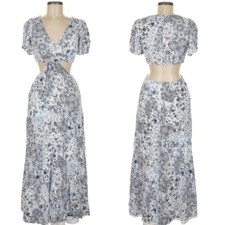 Lulus Stroll the Avenues White Floral Print Tie-Front Maxi Dress Size Medium