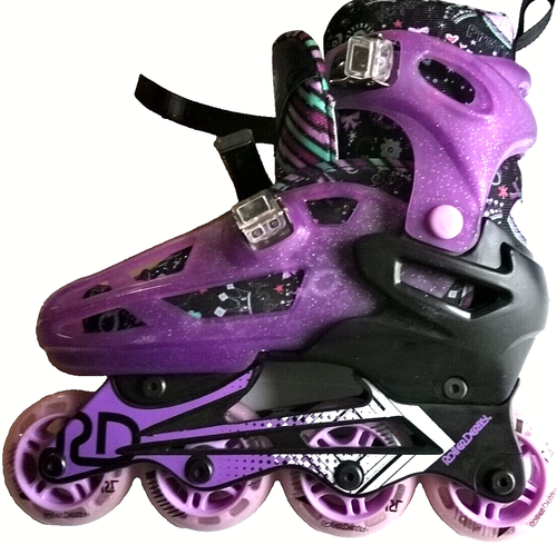 RD Roller blades Derby Princess Skates Girls Size 3-6 Pink Purple Sparkle - Picture 4 of 13