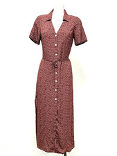 Ex Urban Outfitters Button Through V-Neck Midi Dress With Splits Size 8 10 12 14